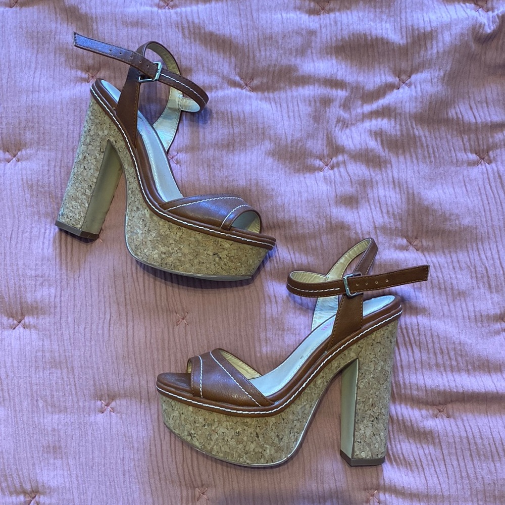 Brown platform heels